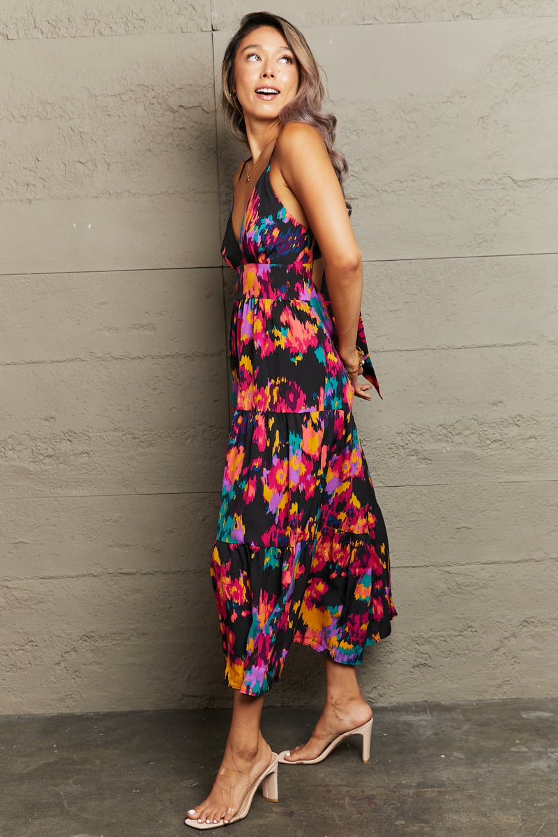 Colorburst Back-Tie Tiered Midi Dress