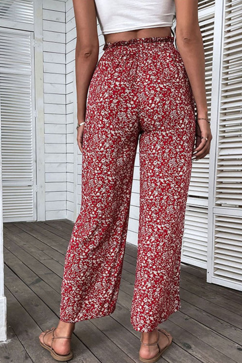 Ditsy Floral Side Slit Paperbag Waist Wide Leg Pants *PRE-ORDER* - Black Feather