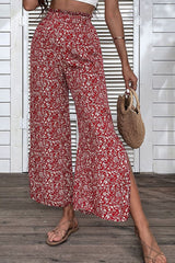 Ditsy Floral Side Slit Paperbag Waist Wide Leg Pants *PRE-ORDER* - Black Feather