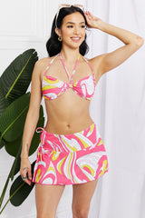 Swim Retro Dive Bandeau Bikini and Skirt 3-pc Swimsuit Set