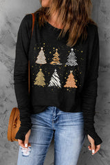 Christmas Trees Thumbhole Graphic Top