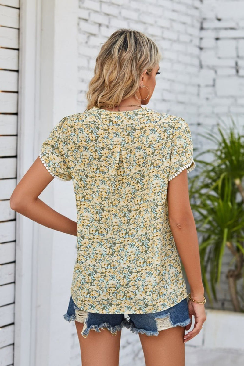 Floral Notched Petal Sleeve Blouse | 5 Colors