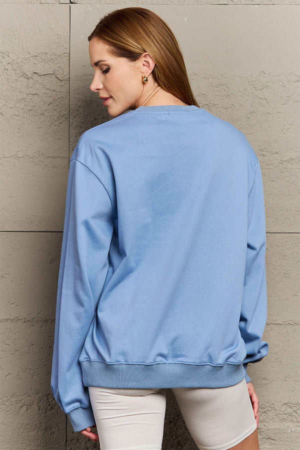 Misty Blue Halloween Soft Dropped Shoulder Graphic Sweatshirt