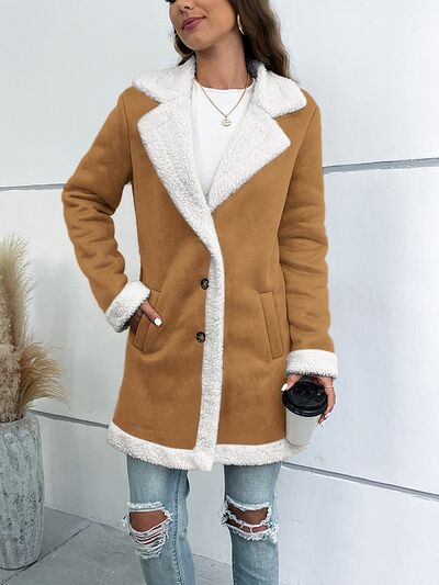 Sherpa Lined Plush Lapel Collar Pocketed Coat