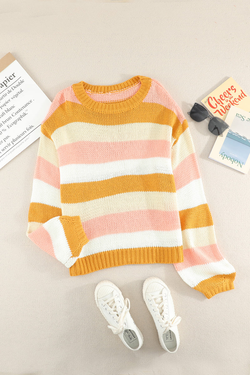 Stacie Striped Dropped Shoulder Knitted Pullover Sweater