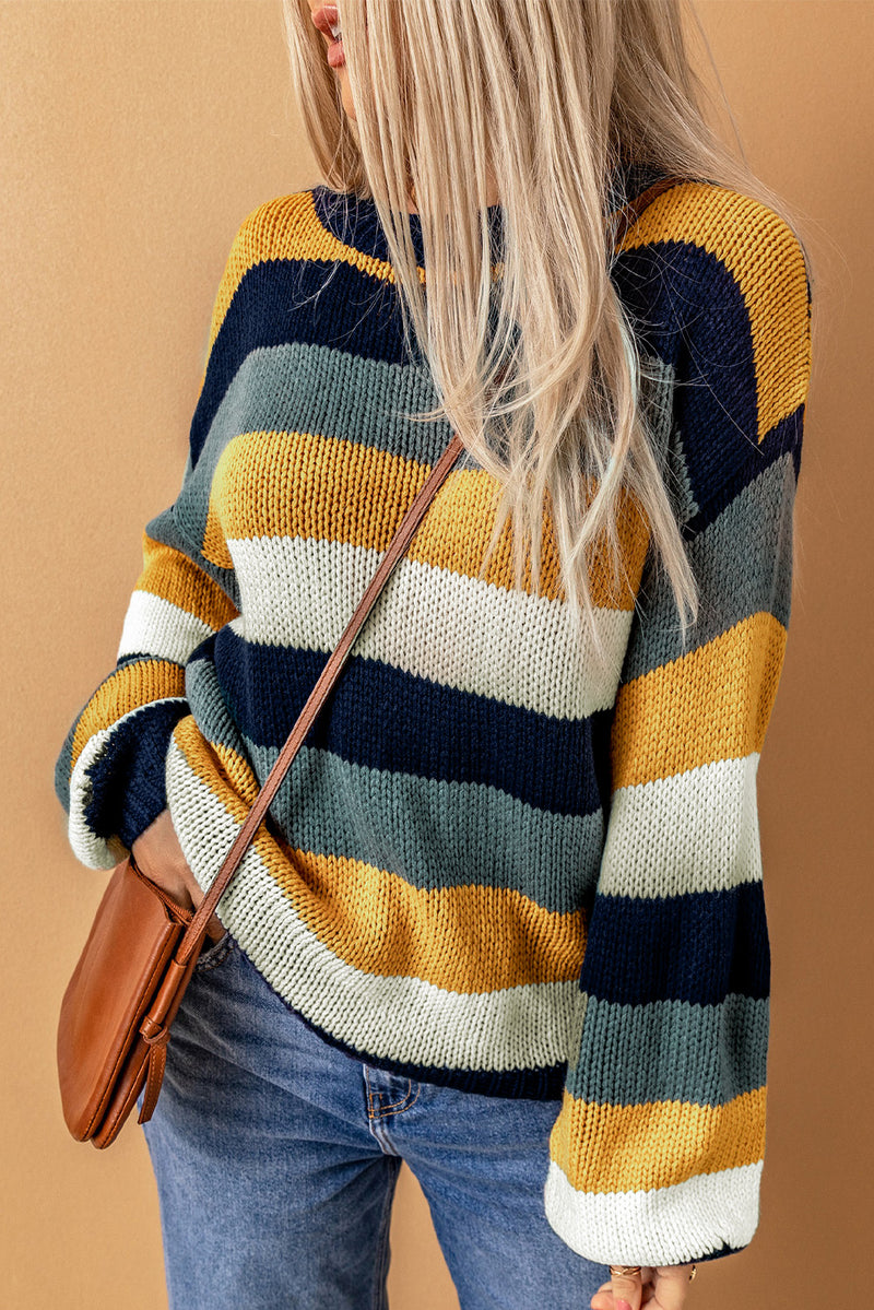 Stacie Striped Dropped Shoulder Knitted Pullover Sweater