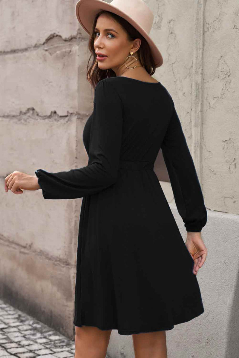 Empire Waist Button Down Long Sleeve Pocket Dress | 4 COLORS!