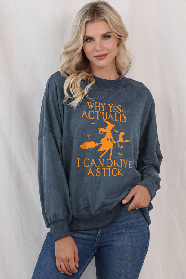 Dropped Shoulder Witch Mineral Wash Graphic Sweatshirt