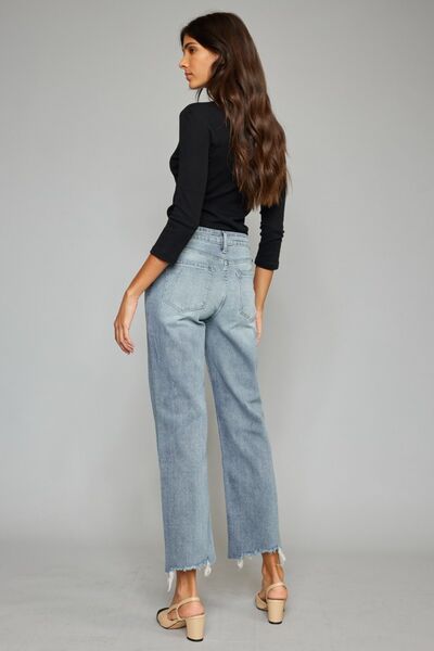 Kancan Raw Hem Cropped Wide Leg Jeans