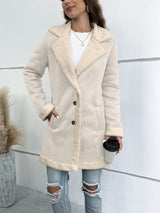 Sherpa Lined Plush Lapel Collar Pocketed Coat