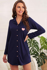 Navy Button Down Nightgown Sleep Dress