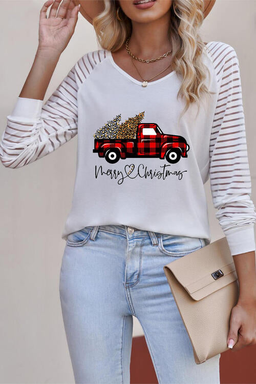 Plaid Christmas Truck and Trees Graphic Top