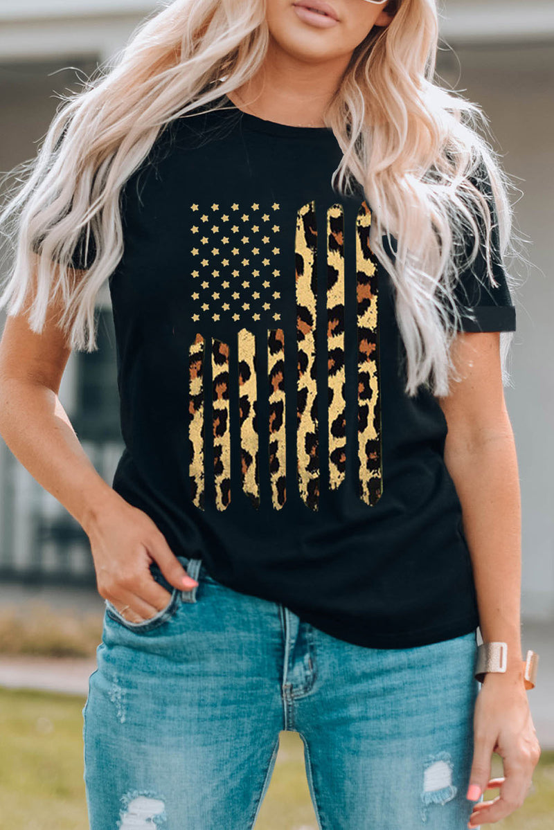 Stars and Stripes Leopard Graphic Tee