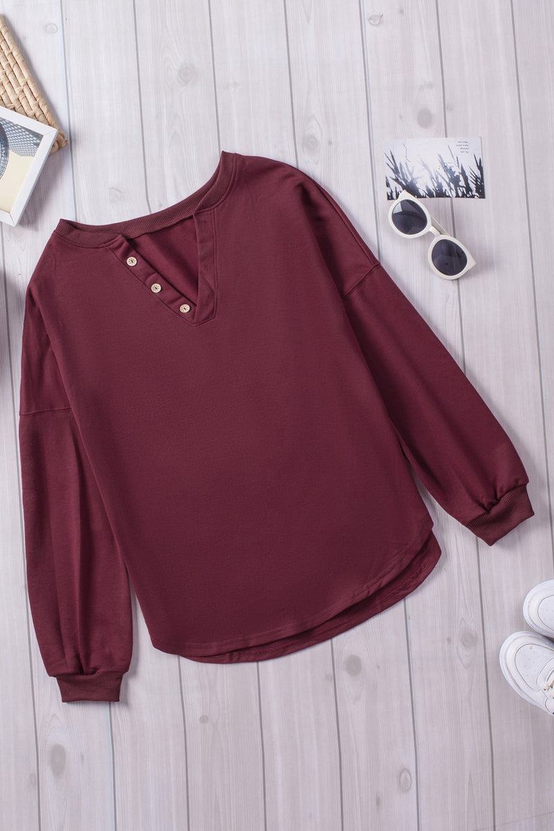 Heavenly Henley Button Curved Hem Pullover | 3 COLORS