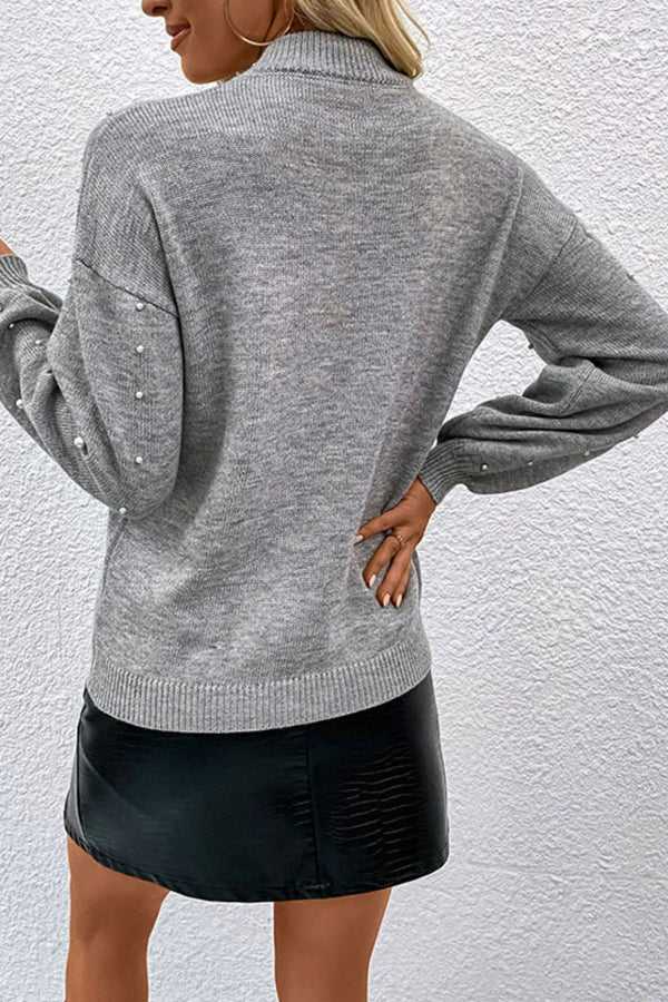 Cascading Pearl Dropped Shoulder Sweater