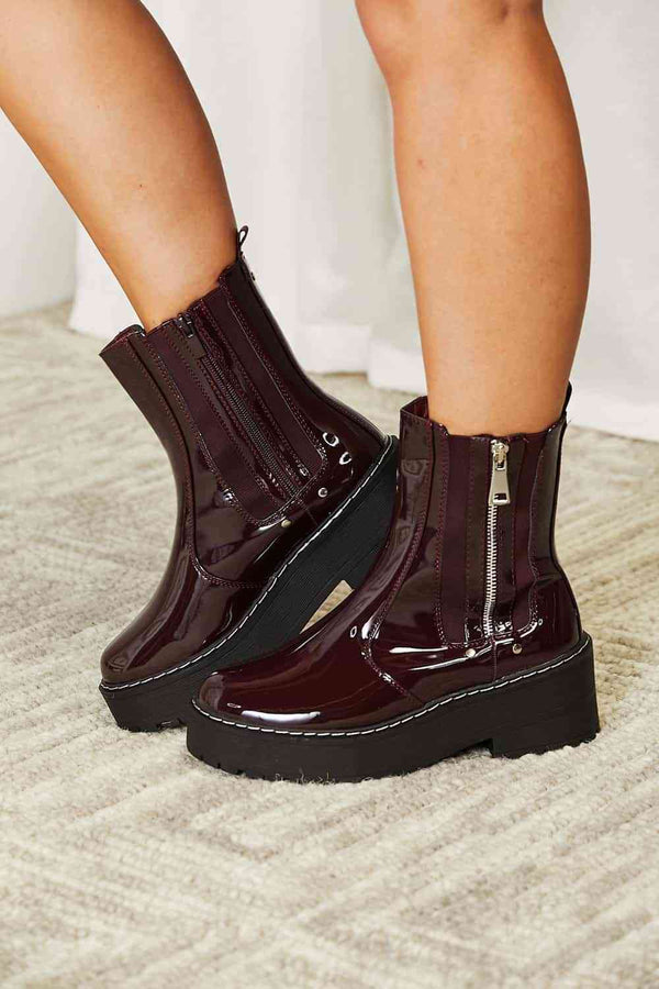 Street Glide Vegan Leather Low Platform Boots in Wine