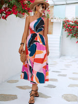 Vibrant Life Cutout One-Shoulder Dress