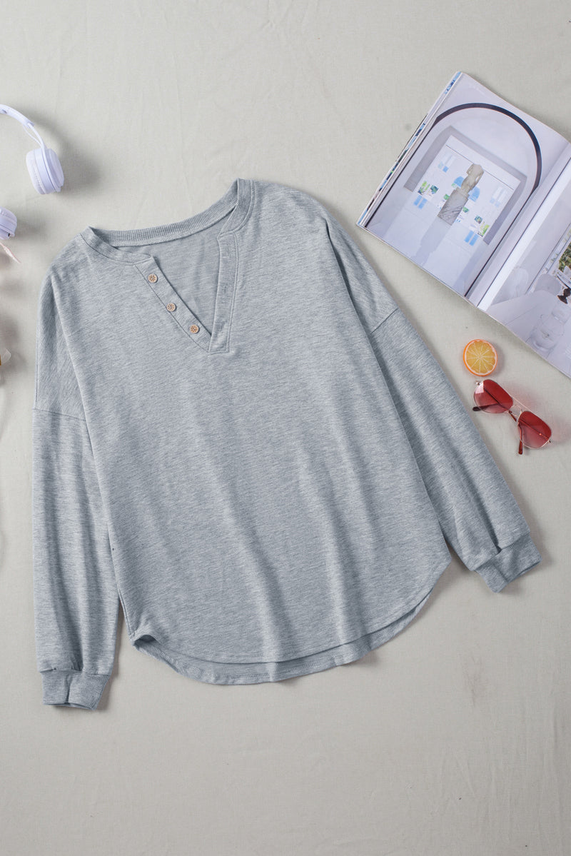 Heavenly Henley Button Curved Hem Pullover | 3 COLORS