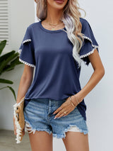 Harper Pom Trim Flutter Sleeve Tee | 6 Colors