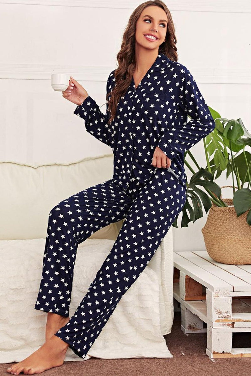 Midnight Stars Ultra-Soft Button-Up Shirt + Pants Pajama Set