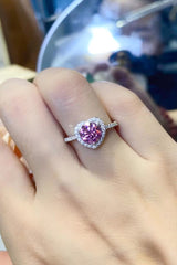 Unique 1 Carat Pink Moissanite Heart Ring