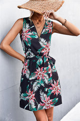 In the Tropics Printed Zip Up Sleeveless Dress | 6 Colors