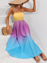 Summer Gradient Tie Shoulder Smocked Maxi Dress