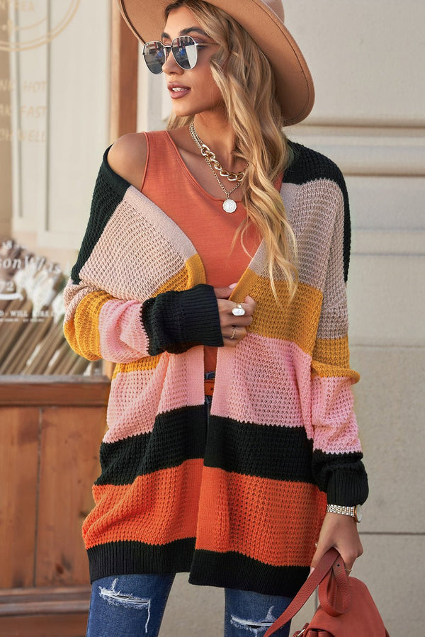 Hawaiian Sunrise Color Block Knit Cardigan *PRE-ORDER* - Black Feather