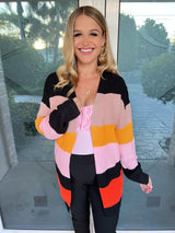 Hawaiian Sunrise Color Block Knit Cardigan *PRE-ORDER* - Black Feather