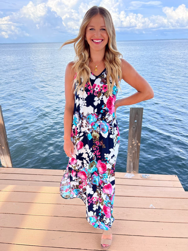 Heimish Flow in Floral Pocket Maxi Dress - Black Feather