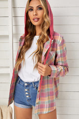 Plaid Drawstring Hooded Shirt Jacket **PRE-ORDER** - Black Feather