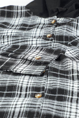 Plaid Drawstring Hooded Shirt Jacket **PRE-ORDER** - Black Feather