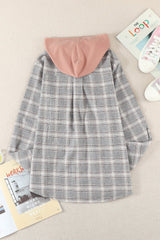 Plaid Drawstring Hooded Shirt Jacket **PRE-ORDER** - Black Feather