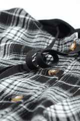 Plaid Drawstring Hooded Shirt Jacket **PRE-ORDER** - Black Feather